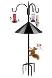FEED GARDEN Heavy Duty Shepherds Hook Squirrel-Proof Bird Feeder Pole 92" Triple Hooks 5-Prong Base & 19" Baffle for Outdoor Feeders & Plants