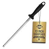 Knife Sharpener Rod, 13 Inch Carbon Steel Honing Steel for Kitchen Knives, Professional Magnetized Sharpening Stick with Nickel-Chrome Plating, Easy Grip Tool for Chef Knives