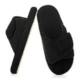 Dokela Women's Orthopedic Slippers with Arch Support Comfy Adjustable Memory Foam Open Toe House Slippers Bedroom Shoes for Plantar Fasciitis Indoor Outdoor,Black,US 9-10, EU 39-40