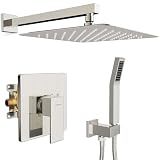 SR SUN RISE Shower Faucet Set & System - 12 Inch Rainfall Shower Head & Handle Set Wall Mounted Brushed Nickel Solid Brass Valve Trim Kit Included