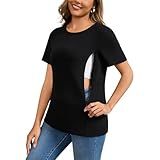 GINKANA Women's Nursing Shirts for Breastfeeding with Hidden Zippers Loose Fit Nursing Tops,Black,L