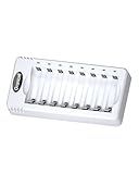 Granicell 8 Bay AA and AAA Battery Charger, Independent Slot,USB High-Speed Charging, for Ni-MH/Ni-CD Rechargeable Batteries, Adapter-Free