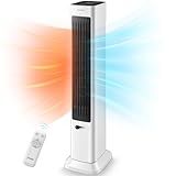 FOHERE Oscillating Tower Fan and Heater Combo for Indoor Use, with Remote Control, 12H Timer, ECO Mode, Tip-Over and Overheat Protection, White, 37.9 Inch