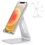 OMOTON C2 Adjustable Aluminum Cell Phone Stand with Charging Cutout, Silver