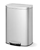 GarveeHome Stainless Steel Kitchen Trash Can, 13 Gal / 50 L Step-On Garbage Bin with Soft Close Lid, Large Rustproof Metal Trash Can for Kitchen, Silver