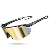 Lamicall Polarized Sports Sunglasses for Men Women, Ultralight [Adjustable Nose Pad] UV400 Protection Sun Glasses for Cycling Running Baseball Fishing Golf Driving Beach Volleyball, Gold