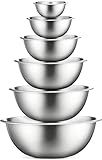 FineDine Stainless Steel Mixing Bowls Set, Dishwasher Safe, 6 Piece Metal Mixing Bowls For Kitchen, Nesting, Large, Small, Big Food Prep, Cooking, Baking