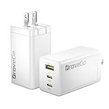 Bravego 65W Charger Block, 3-Port Fast Charging Adapter, GaN Tech, Compact Wall Plug Block, Light Weight for Travel, for iPhone 15/14/13/12 Plus Pro Max, iPad Pro, iPad, MacBook Air, Samsung, AirPods
