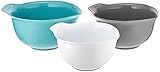 KitchenAid Universal Nesting Plastic Mixing Bowls, Set Of 3, 2.5 quart, 3.5 quart, 4.5 quart, Non Slip Base with Easy Pour Spout to Reduce Mess, Dishwasher Safe, Aqua Sky, White, Gray
