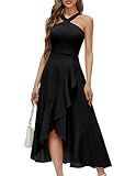 Bbonlinedress Black Halter Cocktail Formal Dress Women Wedding Guest Evening Prom Ruffled Maxi Homecoming Dress Black XL