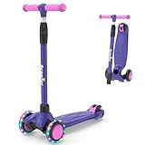 EVLIQUIL Kids Scooter,LED Lighted Wheels and 3 Adjustable Height Handlebars Scotters for Kids 3-12,3 Wheel Toddler Kick Scotter for Boys & Girls up to 132 Lbs.