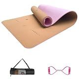 Numat Cork Yoga Mat 6mm (1/4 inch) Thick 72x24 in, Sweatproof NonSlip Eco-friendly, Lightweight TPE foam with Alignment Lines, Gym and Exercise, Black Carrying Bag w. Strap Included