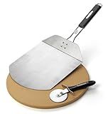 Cuisinart 3 Piece Pizza Grilling Pack, 13” Round Pizza Stone for Grill with Cutter and Foldable Stainless Steel Peel, Complete Set to Build Your Own Pizzas at Home