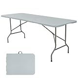 Folding Table 6 FT Camping Table Portable Plastic Rectangular Outdoor Dining Table Steel Legs Fold-in-Half with Carrying Handle for Indoor,Picnic,Party,Wedding,Events(Grey)