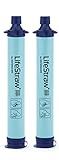 LifeStraw Personal Water Filter for Hiking, Camping, Travel, and Emergency Preparedness, 2 Pack, Blue