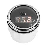 Marine LED Voltmeter, 2in 316 Stainless Steel Battery Voltage Gauge LED Digital Display IP67 Smart Alarm Universal for Car Boat Auto, Red Alarm Light Flashes (Black)