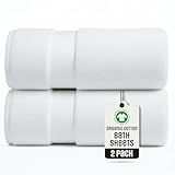 TOWELTIQUE- Organic Cotton Luxury Bath Sheets Pack of 2 GOTS & Oeko- TEX Certified | Premium Soft, Absorbent & Quick-Drying Towels for Bathroom, Gym, Spa & Hotel Use - White