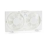 Amazon Basics Window Fans for Home Bedroom, Twin Heads, Cooling Airflow, Exhaust, Expandable Side Panel Manual Control, 3 Speeds, 63W, 9 inch, White