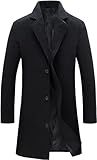 Springrain Men's Wool Blend Pea Coat Notched Collar Single Breasted Overcoat Warm Winter Trench Coat(Black-XL)