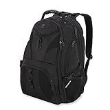 SwissGear 1900 ScanSmart 17” Laptop Backpack Black/Black – Reflective Tech Backpack with ScanSmart Compartment – Multiple Organizer Pockets & RFID Scan Blocking Technology