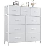 DUMOS Dresser for Bedroom, Storage Organizer with 9 Drawers, Chest of Drawers with Fabric Bins, Sturdy Metal Frame, Wood Tabletop for Guest Room, Closet, Entryway, Nursery