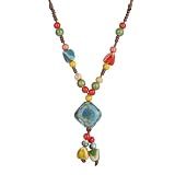 DS Boho Vintage Beaded Necklace for Women Adjustable Long Ceramic Gift