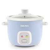 AROMA® Mini Rice Cooker, 2-Cup (Uncooked) / 4-Cup (Cooked), Grain Cooker, Soup Maker, Oatmeal Cooker, Auto Keep Warm, 1 Qt, Blue, ARC-302NGBL