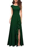 MUSHARE Women's Cocktail Dresses with Pockets Ruffled Sexy Split Party Long Formal Dress Green