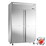 ECEVT 48" W 4 Door Commercial Refrigerator Stainless Steel Fan Cooling 36 Cu.ft Refrigerator for Restaurant Bar Shop Upright 33℉~41℉ Reach-in Fridge