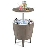 COSTWAY Outdoor Cooler Bar Table, 10 Gallon Cooler with Height Adjustable Tabletop, 3-in-1 Ice Bucket for Beer & Wine, All-Weather Cocktail Table for Backyard, Party, Poolside (Coffee)