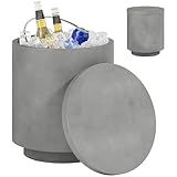 HOMCOM 2.6 Gal Outdoor Cooler Side Table, 3-in-1 Cool Coffee Table with Storage, Removable Ice Bucket and Lid, Concrete Small Patio Table for Party, Poolside, Deck, Gray