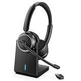 Upgrade ANC & ENC Headset with Microphone for PC, Wireless Headset with Mic for Work(Flip-to-Mute & USB Dongle), Bluetooth 5.4 Noise Cancelling Headphones with Mic for Call Center/Home/Computer/Phones