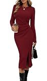 Red Dresses for Women Fall Dress Midi Casual Bodycon Dress Slimming XL