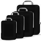 PANDA JOYS 4 Set Compression Packing Cubes Travel - Travel Accessories Expandable Packing Organizers for Carry On - Essentials Luggage Bags - Black