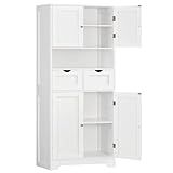 TEENFON 57.8" H Tall Bathroom Storage Cabinet with 4 Doors & 2 Adjustable Shelves, Freestanding Bathroom Cabinet with 2 Drawers, Kitchen Cabinets & Pantry, Cupboard for Kitchen, Dining Room, White