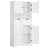TEENFON 57.8" H Tall Bathroom Storage Cabinet with 4 Doors & 2 Adjustable Shelves, Freestanding Bathroom Cabinet with 2 Drawers, Kitchen Cabinets & Pantry, Cupboard for Kitchen, Dining Room, White