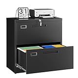 Letaya 2 Drawer File Cabinets with Lock,Metal Lateral Filing Storage Cabinet Printer Stand,Black Steel Home Office Cabinet for Hanging Files Letter/Legal/A4 Size (Black, H27.95×W28.35×D15.74)