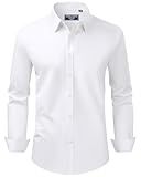 Alimens & Gentle Men's Dress Shirt Regular Fit Stretch Stain Shield Long Sleeve Solid Business Wedding Button Down Shirts White