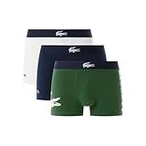 Lacoste Men's Cotton Stretch Big Croc Print Trunks, 3-pack, Dusty Olive/Navy Blue/White, Large