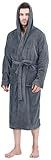 NY Threads Mens Hooded Fleece Bathrobe Plush Long Spa Robe Pack of 1, Large/X-Large, Grey