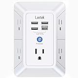Lvetek 5 Outlet Extender Multi Plug Wall Outlets with 4 USB Charging Ports (1 USB C Outlet), 3 Sided 1680J Surge Protector Power Strip USB Wall Charger for Home, Office, Travel, ETL Listed, White