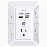5 Outlet Extender Multi Plug Wall Outlets with 4 USB Charging Ports (1 USB C Outlet), 3 Sided 1680J Surge Protector Power Strip USB Wall Charger for Home, Office, Travel, ETL Listed, White