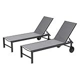 Shintenchi 2 PCS Outdoor Chaise Lounges Chair with Wheels Aluminum Reclining Patio Lounge Chairs with 5 Adjustable Position Recliner for Patio, Beach, Yard, Pool Patio Furniture Set,Light Grey