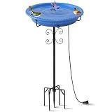 Yiabivo Heated Bird Baths for Outdoors,100W Bird Bath Water Heater Bird Bath Deicer,Heated Bird Bath Thermostat Control Weather Resistance Available with Stable Metal Pole for All Seasons-Blue