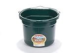 Little Giant® Flat Back Plastic Animal Feed Bucket | Animal Feed Bucket with Metal Handle | Horse Stall Feeding and Watering Supplies (Green, 8 Quart)