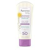 Aveeno Baby Continuous Protection Zinc Oxide Mineral Sunscreen Lotion for Sensitive Skin, Broad Spectrum SPF 50, Tear-Free, Sweat- & Water-Resistant, Paraben-Free, Travel-Size, 3 fl. oz