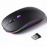KANMABPC Wireless Bluetooth Mouse – Rechargeable, Silent, Dual Mode (Bluetooth 5.2 & USB) with LED Lights – Portable for Laptop, Desktop, & Tablet(Black)
