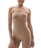SHAPERX Strapless Shorts Bodysuit for Women Tummy Control Shapewear Seamless Sculpt Body Shaper with Removable Straps,SZ5217-Sienna-S/M