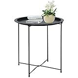 Garden 4 you End Table Outdoor Side Table, Small Patio Table Metal Side Table, Round Folding Side Table, for Outdoor and Living Room,Black
