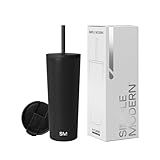 Simple Modern Insulated Tumbler with Lid and Straw | Iced Coffee Cup Reusable Stainless Steel Water Bottle Travel Mug | Gifts for Women Men Her Him | Classic Collection | 24oz | Midnight Black